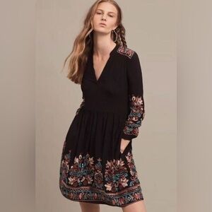 Anthropologie Floreat Avery Black Embroidered Dress